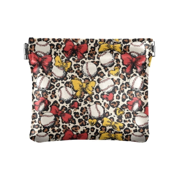 Women's Coin Purse Leopard Baseball Love Pattern Small Leather Zipperless Wallet Card Holder Keychain Essentials