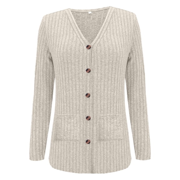 Women's Ribbed Knit Cardigan with Pockets Lightweight Long Sleeve Open Front Cover Up Cozy Lounge Wear for Fall