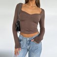 thumbnail image 3 of Blusa Mangas Largas Camisa básica para mujer, Top ajustado con cuello en forma de corazón, Top informal, traje diario de estilo sexy Ygjytge Marrón T L para Mujer, 3 of 6