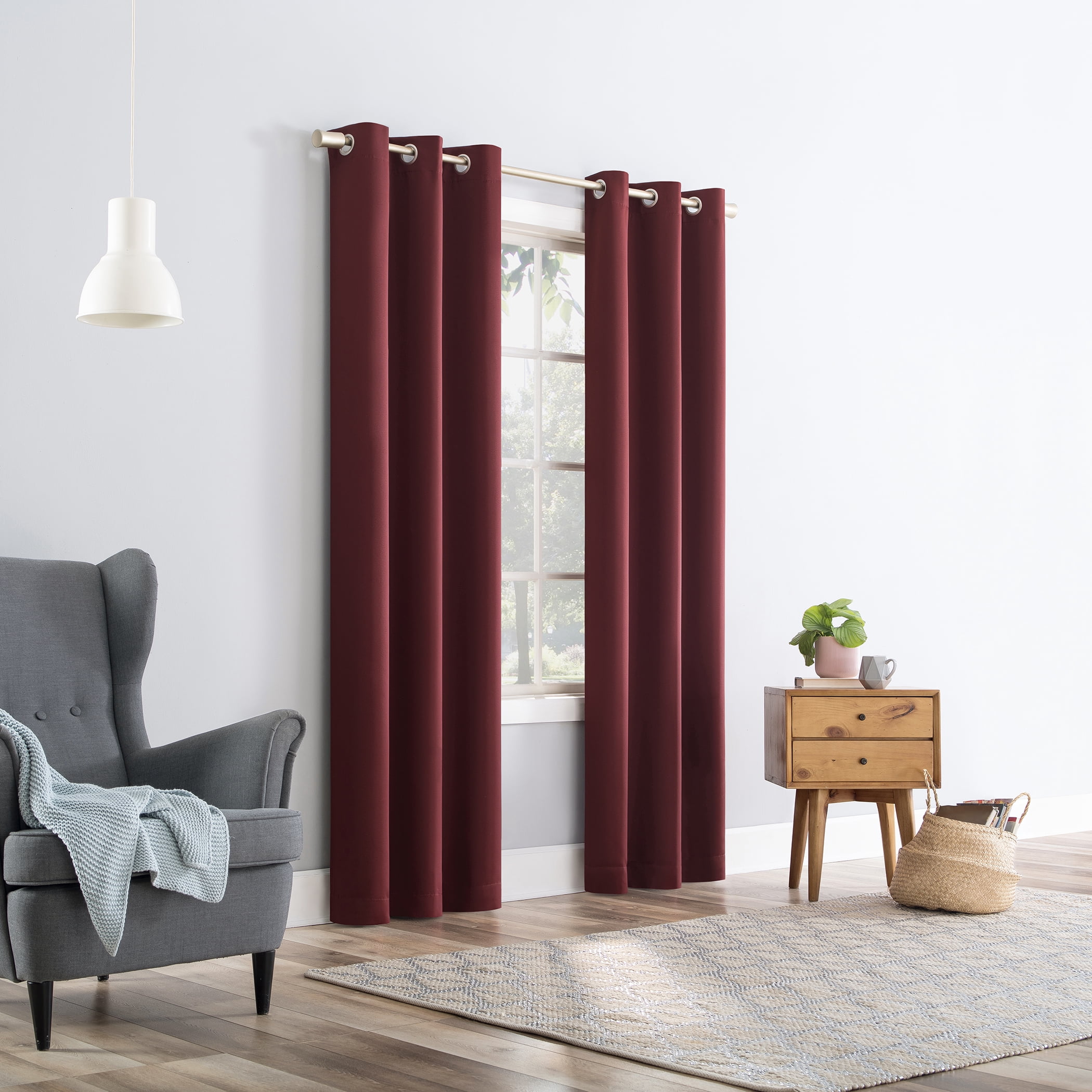 Sun Zero Nolan Energy Efficient Blackout Grommet Single Curtain Panel, 40" x 108", Wine