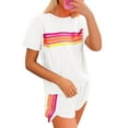 thumbnail image 4 of GZWYHT Two Piece Sets for Women Lounge Sets for Women Women 2 Piece Outfits Sweatsuit Casual Striped Pullover And Shorts Sets Travel Tracksuit Two Piece Sets for Women Summer Sets for Women White XXL, 4 of 7