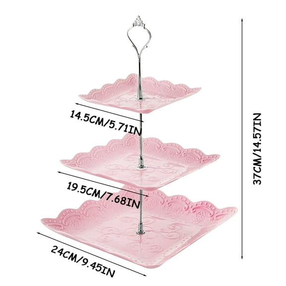 JeashCHAT 3 Tier Cupcake Stand , Tiered Tray Decor, Fruit Tray Dried Fruit Tray Dessert Stand, Square Embossed Cake Serving Tray for Tea Party Wedding