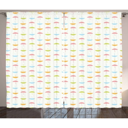 Umbrella Curtains 2 Panels Set, Pastel Colored Flat Umbrellas with Bent Handles Going Up and Down on Tiny Dots, Window Drapes for Living Room Bedroom, 108W X 108L Inches, Multicolor, by (Best Panel Ready Dishwasher)