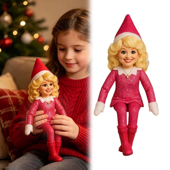 Dolly Christmas Elf Figurine, PLA Material Poseable Sitting Elf Doll, Festive Tabletop Ornament for Xmas Holiday Home Shelf Decoration 20x7x4.5cm