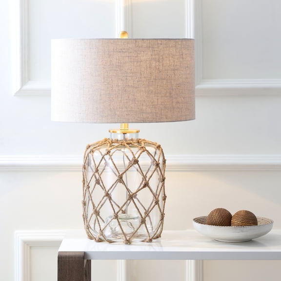JONATHAN Y Mer 26.5" Glass and Rope LED Table Lamp, Brown/Clear, JYL5033A