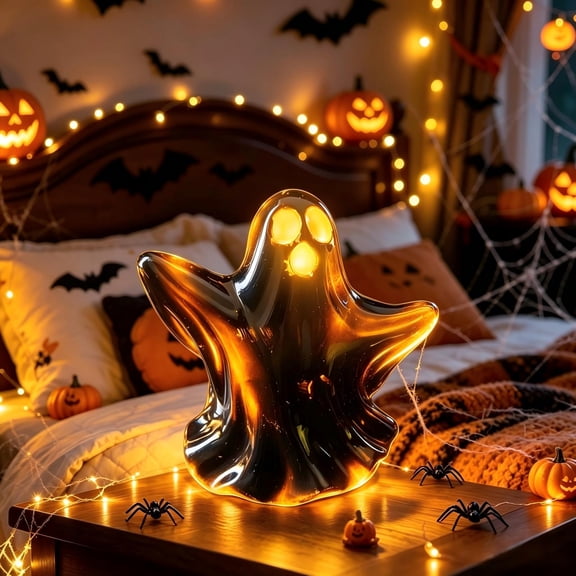 Halloween Decorations Light Up Ghost, Cute Halloween Decor Night Stand Lamp, LED Sparkling Ghost Night Light Spooky Decor for Table, Nightstand, Bedroom, Indoor