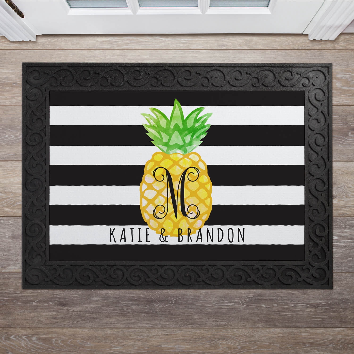 Pineapple Striped Personalized Doormat