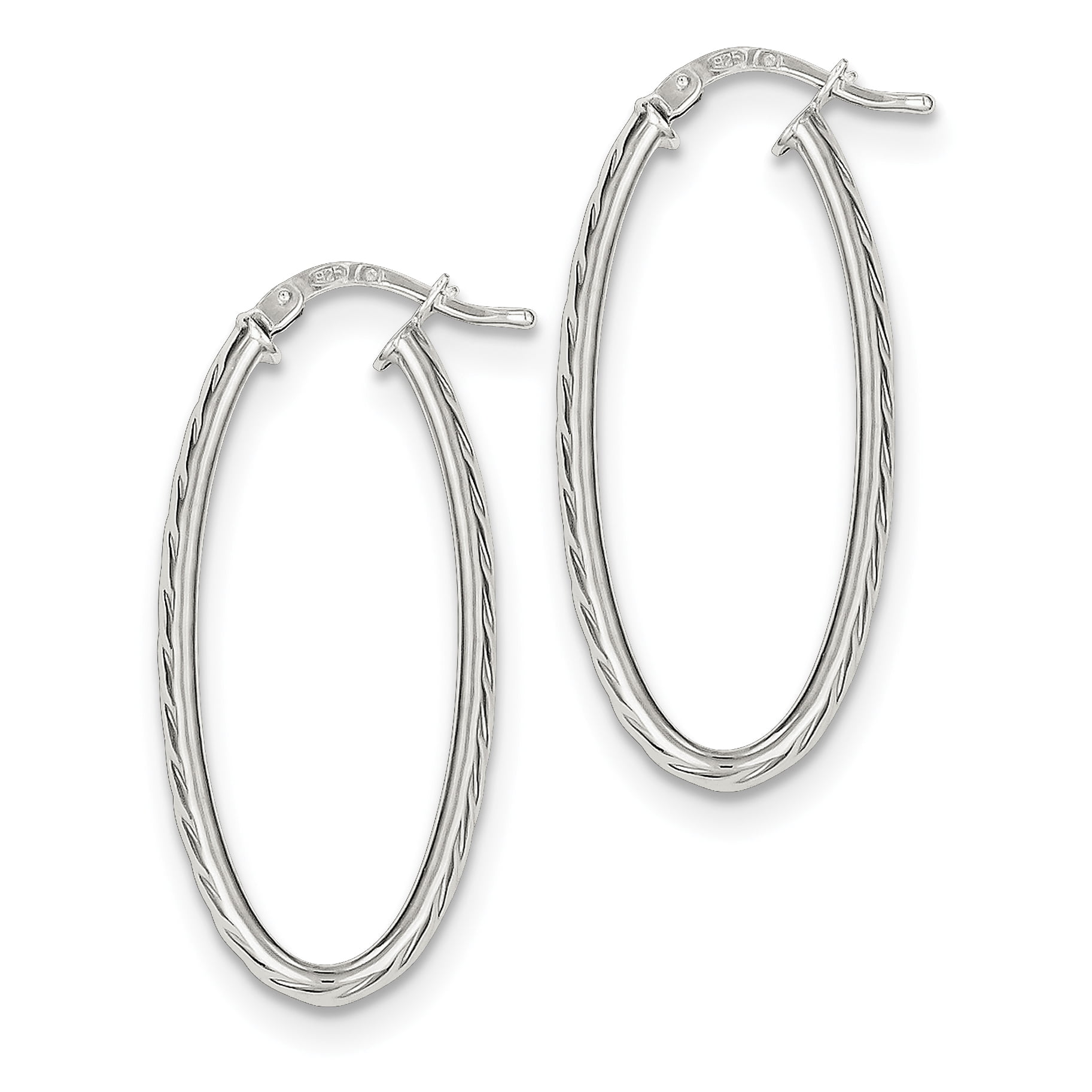 Sterling Silver Textured Hollow Oval Hoop Earrings 