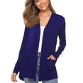 thumbnail image 1 of Top informal holgado con bolsillo frontal abierto y manga larga para mujer en color azul real, 1 of 6
