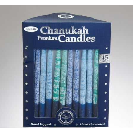 Rite Lite Judaica Premium Chanukah Candles Hand Crafted. Shades of Blue. Box of 45