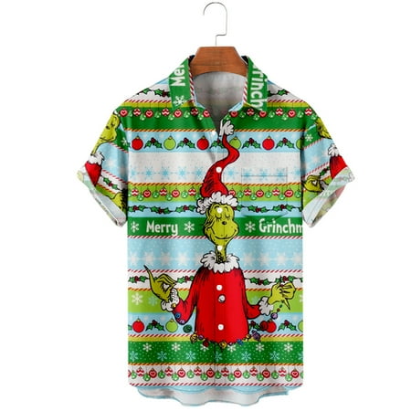 

MLFU Mens Christmas Green Elf Shirts Tropical Printed Tops Unisex