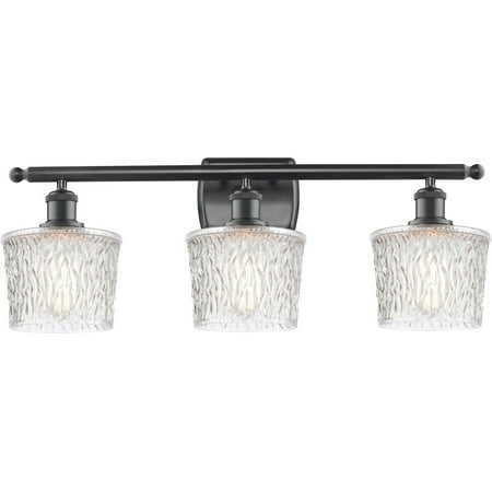 

Matte Black Tone Bathroom Vanity 26 Wide Steel/Cast Brass/Glass Medium Base 3 Light Fixture