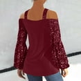 thumbnail image 5 of Aboser Womens Off the Shoulder Tunic Tops Sparkly Sequin Evening Party Shirts Trendy Lantern Long Sleeve Blouses Elegant Crossover Halter Tunics Loose Fit Casual Blouse Wine M, 5 of 8
