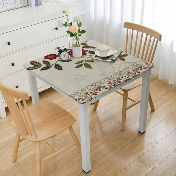 nygtbtfer Flower Embroidered Lace Beige Rectangular Tablecloth, Table Cloth Kitchen Dining Table Cover Home Decor, Oblong