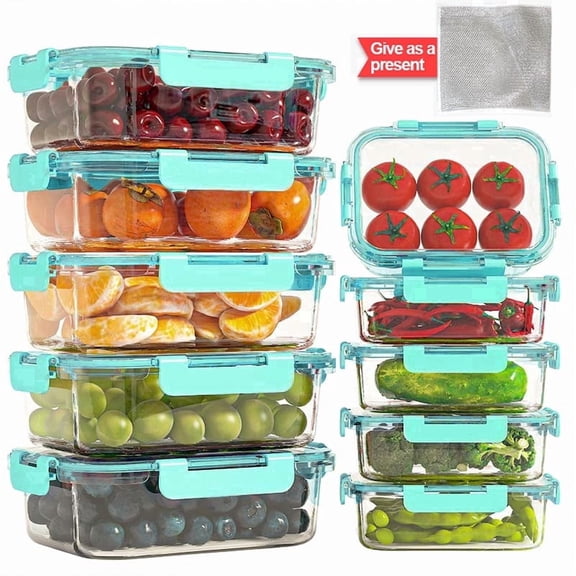 21Pcs Glass Food Storage Containers with Lids, Glass Airtight Meal Prep Container Set for Lunch, Kitchen Pantry Organizers and Storage, Leak Proof