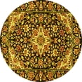 thumbnail image 1 of Ahgly Company Machine Washable Indoor Round Medallion Yellow Traditional Area Rugs, 6' Round, 1 of 4
