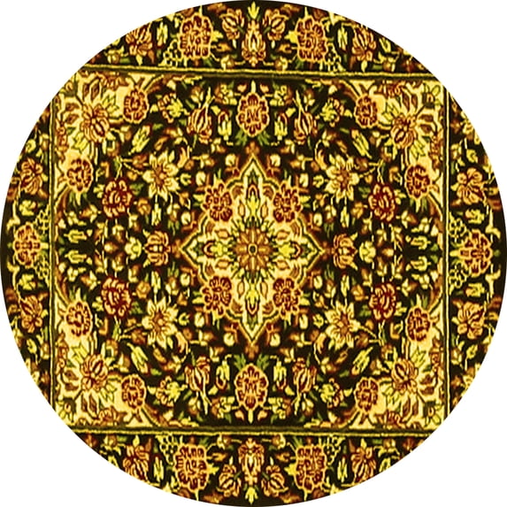 Ahgly Company Machine Washable Indoor Round Medallion Yellow Traditional Area Rugs, 6' Round