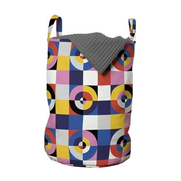 Geometric Laundry Bag, Colorful Abstract Circles Formed of Curved Stripes in Continuous Pattern, Hamper Basket with Handles Drawstring Closure for Laundromats, 13" x 19", Multicolor, by Ambesonne