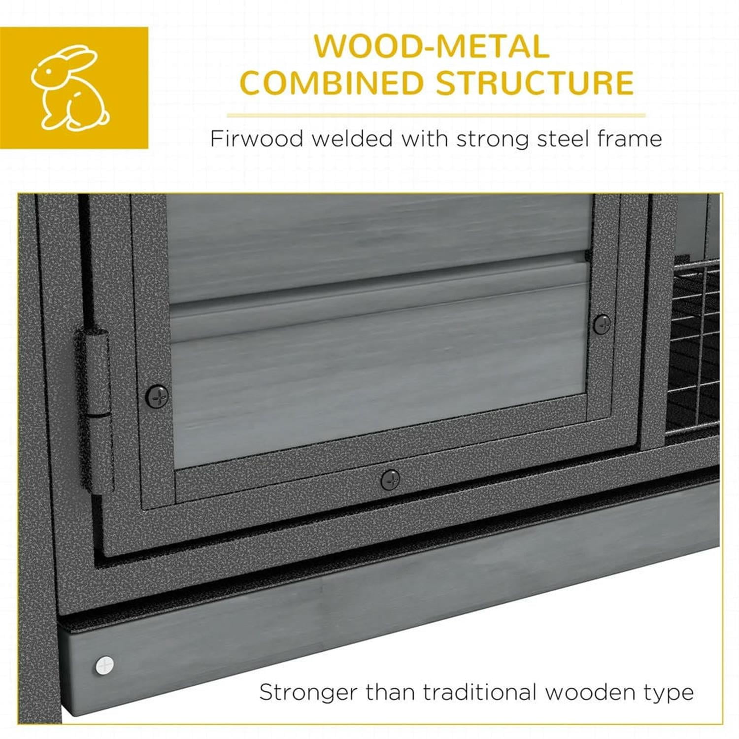 Kadyn 36" Outdoor Rabbit Hutch with Slide-out Tray and Openable Roof, Wooden Small Animal Habitat Enclosure Bunny Cage for Bunnies, Guinea Pigs, Gray