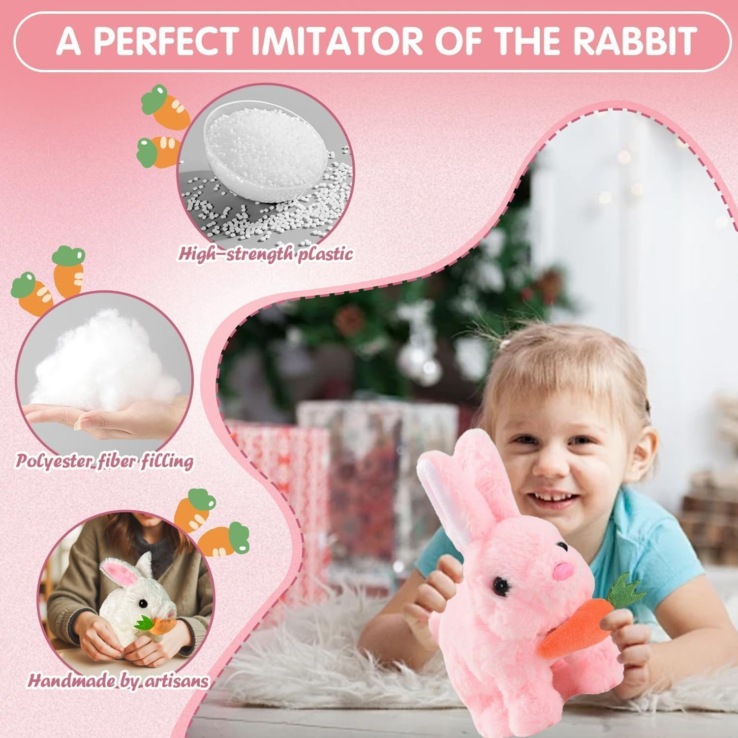 Eastuy Lapin Interactif Réaliste En Peluche – Saute, Tremble, Secoue Les Oreilles – 16 Cm – 2 Piles AA