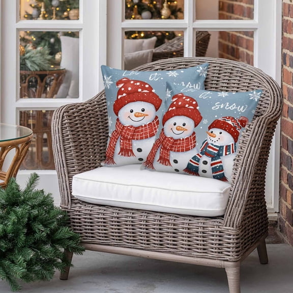 Outdoor Waterproof Pillow Covers Cute Xmas Snowman Blue Gradient Decorative Throw Pillow Protectors for Patio Sofa Garden Couch,18x18in 2 Pack