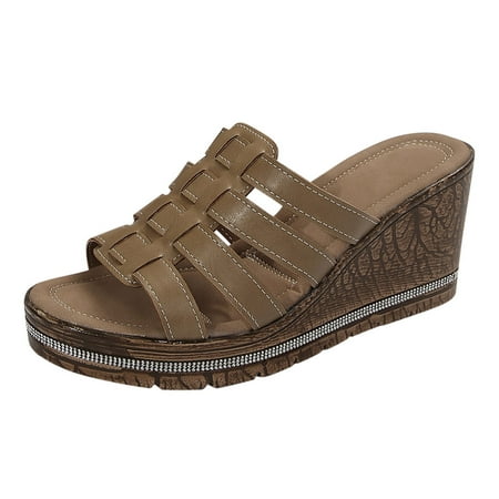 

Women s Spring And Summer Fashion Leather Open Toe Wedge Sandals Casual And Comfortable Outing Beach Slippers Hard Soled Slippers for Women