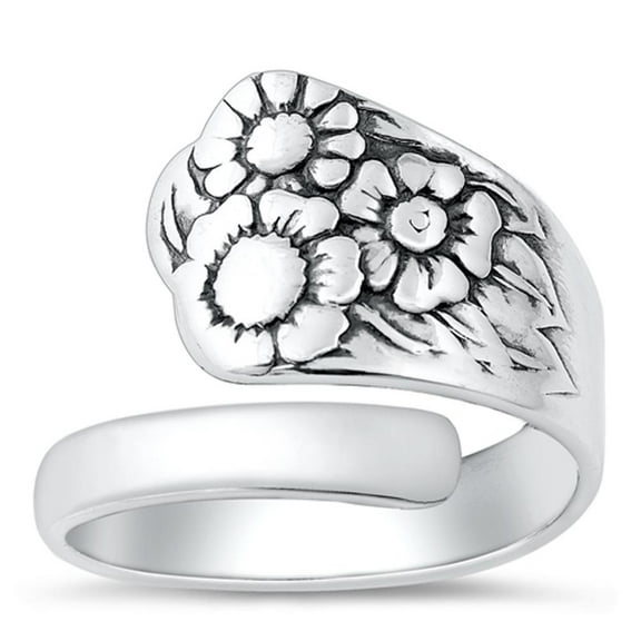 Sterling Silver Spoon Ring .925 Vintage Style Flower Band Jewelry Female Male Unisex Size 6