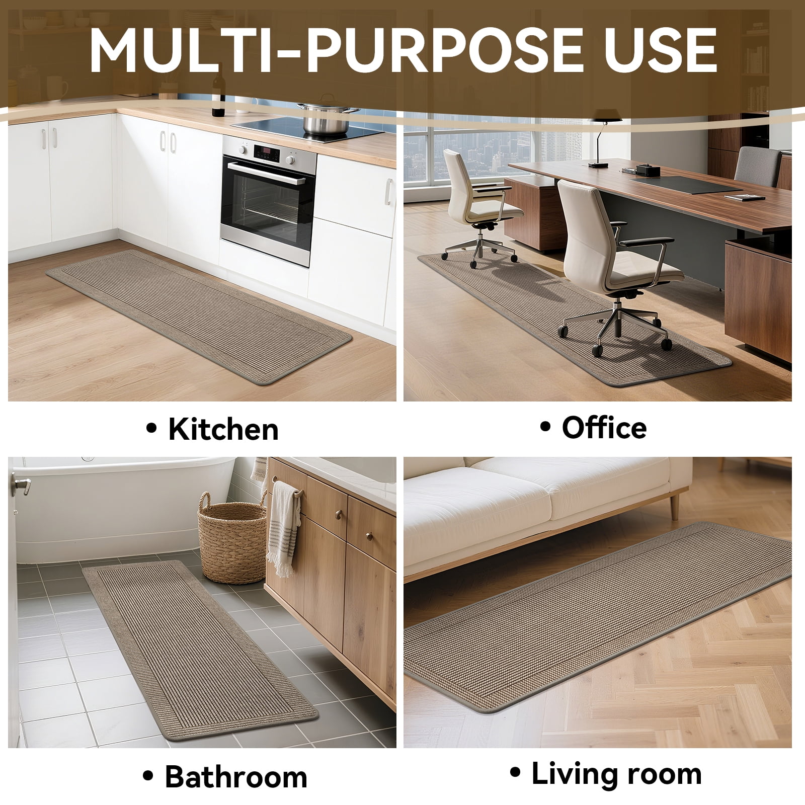 QiCaiJia Kitchen Rugs Set of 2, 17''x30''+17''x59'' Brown Kitchen Mats for Floor, Washable Non Slip Absorbent Kitchen Mat, Braided Kitchen Runner Rug, Kitchen Sink Rug