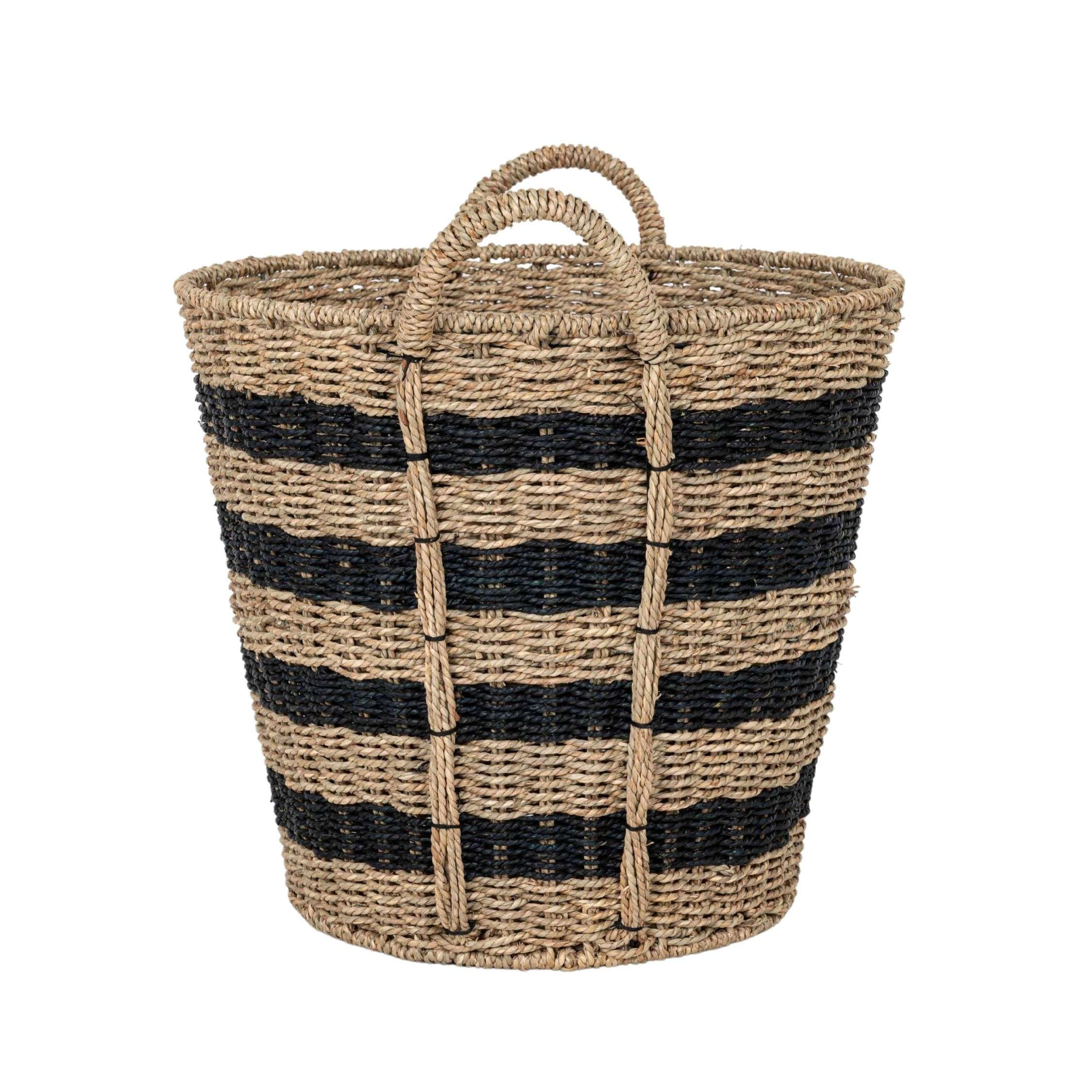 Better Homes & Gardens Extra Large Striped Seagrass Decorative Storage Basket with Handles, 17 in x 18 in