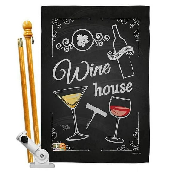 Breeze Decor BD-WI-HS-117002-IP-BO-D-US15-BD 28 x 40 in. Wine House Happy Hour & Drinks Impressions Decorative Vertical Double Sided Flag Set with Pole Bracket Hardware