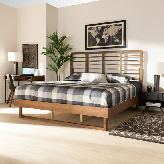 Baxton Studio Lucie Contemporary/Modern Engineered Wood Textured Platform Bed, King, Walnut Brown