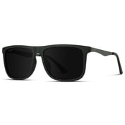 WearMe Pro - Flat Top Polarized Lens Square Black Sunglasses for Men