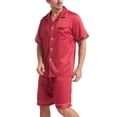 thumbnail image 5 of kakina CMSX Men'S Satin Silk Pajamas Sets Loose Solid Color Short Sleeve Sleepwear Button-Down Sets Two-Pieces Loungewear with Pockets, 5 of 6