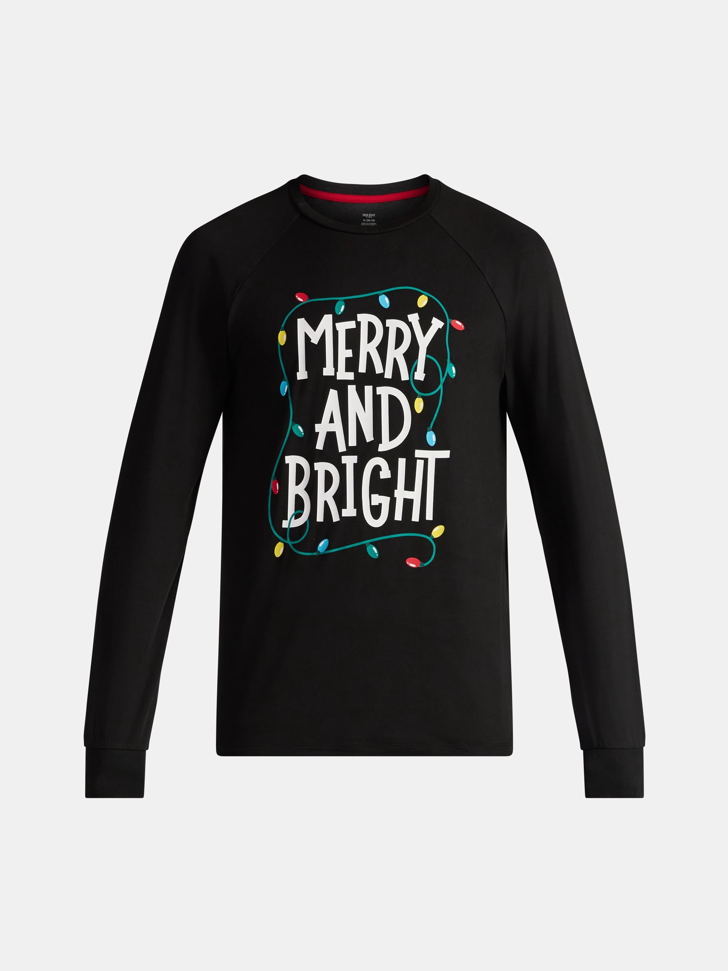 Holiday Time Men's Matching Family Pajamas Merry and Bright Top and Pants Set, 2-Piece, Sizes S-3XL