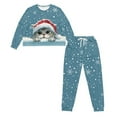 thumbnail image 2 of DISNIMO Cat Snowflake Printed Womens Pajama Sets 2 Piece Pj Sets Long Sleeve Top Wide Leg Pants Lounge Set Christmas Soft Sleepwear with Pocket Round Neck Nightwear, 2XL, 2 of 7