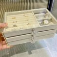 thumbnail image 3 of Hyasfey Jewelry Storage Box with 3 Layers Large Capacity Rounded Corners Velvet Interior Earrings Rings Organizer Storage Case, 3 of 7
