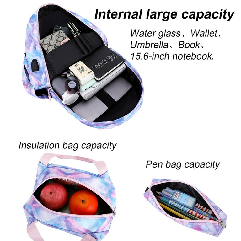 Forestfish Blue School Backpacks with Lunch Bag for Teen Water Resistant Lightweight Large Books Bag