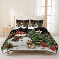 thumbnail image 3 of Quilts Twin XL Size Bedding Set, Black Christmas Lightweight Quilted Comforter, Xmas Trees Snowman Snowflake Winter Soft Reversible Bedspread Coverlet with Pillow Covers for All Season, 68" x 98", 3 of 9
