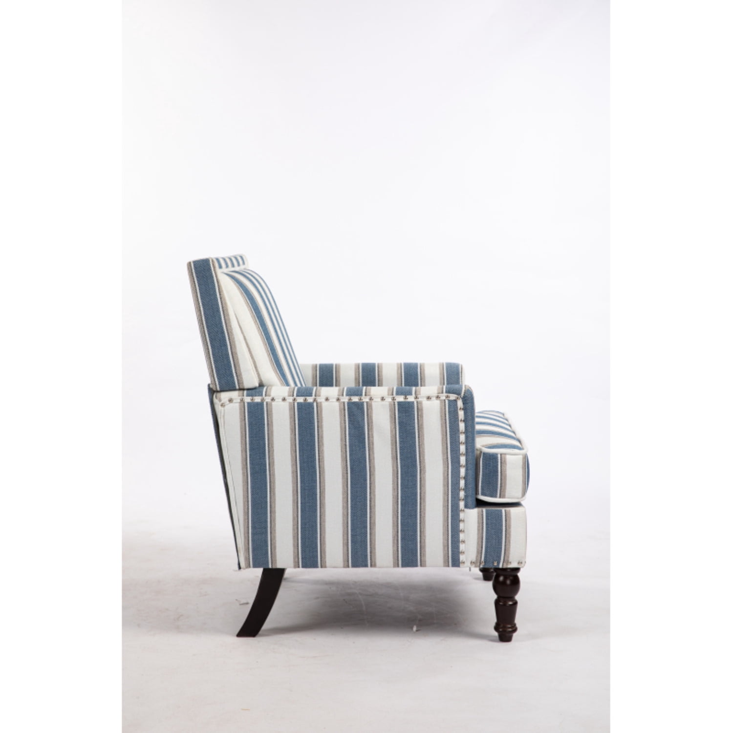 DIANJIE Upholstered Accent Chair, Vintage Armchair with Blue White Striped en Fabric and Nailhead Trim for Living Room