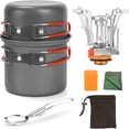 thumbnail image 1 of 6-piece camping cookware mess kit with lightweight pot, pan, mesh carry bag, ideal for backpacking, outdoor camping, hiking and picnics, 1 of 5