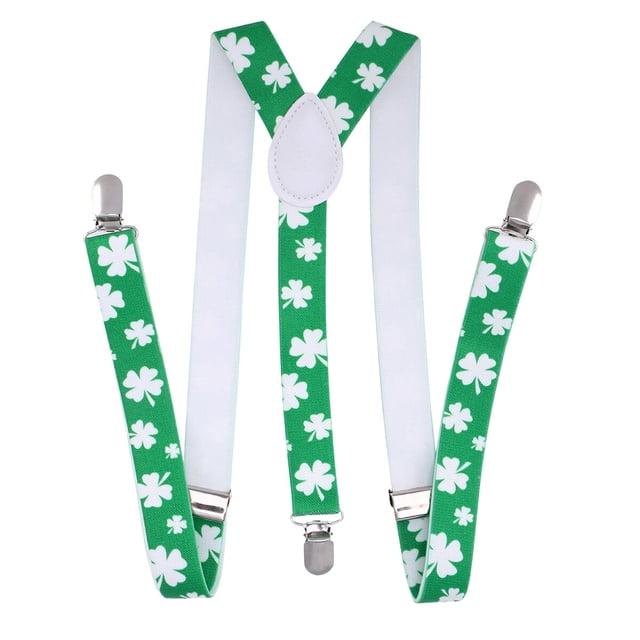 Bretelles à Clipser pour Hommes Élastiques Réglables en Forme de Y avec Imprimé Trèfle à Quatre Feuilles (Noir)