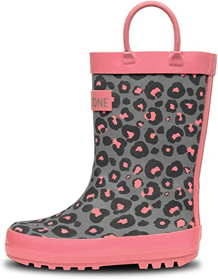 LONECONE Rain Boots with Easy-On Handles in Fun Patterns & Solid Colors for Toddlers and Kids 
