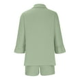 thumbnail image 5 of Bixock Women's 2 Piece Casual Set,Short Sleeve Shirt Shorts Outfits,Lapel Collar Long Sleeve Top Linen Solid Outfit Set, 5 of 5