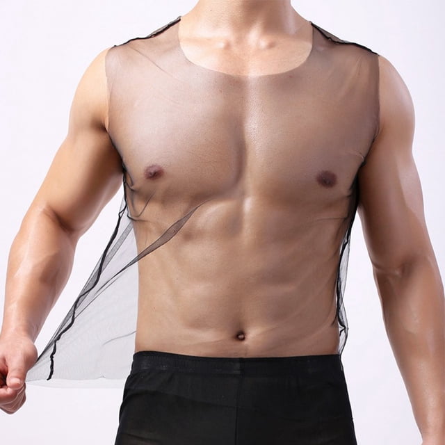 Lefu Men See Through Fishnet Tank Top Vest Breathable Gym Mesh T-Shirt Party Clubwear