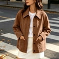 thumbnail image 2 of Busydd Suede Jackets for Women with Pockets Fashion Solid Color Button Down Fall Jackets Casual Comfortable Long Sleeve Lapel Jackets, 2 of 10