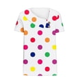 thumbnail image 4 of Dazajoo Colorful Polka Dot Tops for Women Casual Cute Short Sleeve Button Shirts 2024 Womens Slant Lapel V Neck Blouses Summer Loose Fit Tees Shirt,White,XXXL, 4 of 5