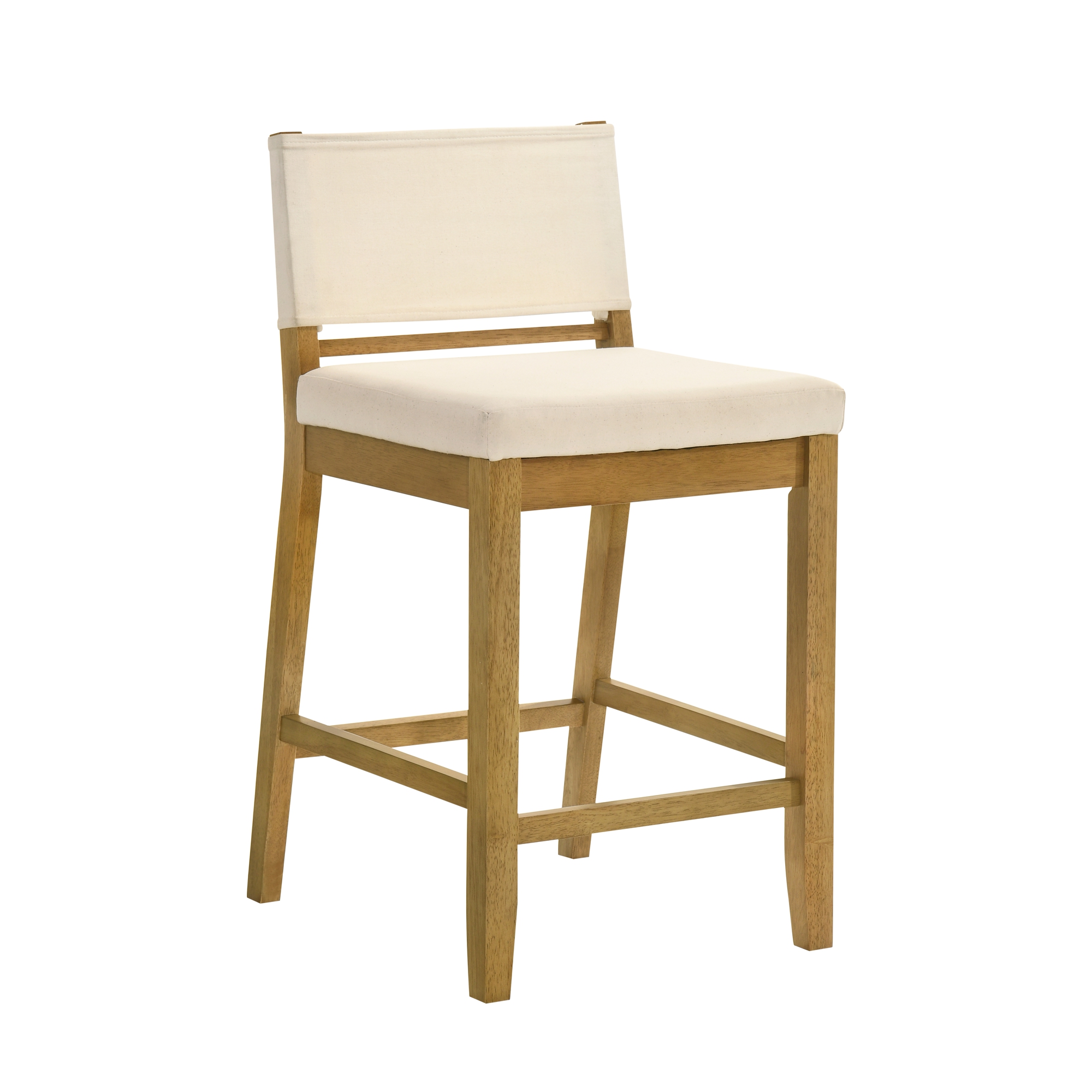 Yaneli Contemporary Natural Wood Counter Height Kitchen Bar Stool in Amber Glow Finish with White Fabric Upholstered Seat - Set of 2