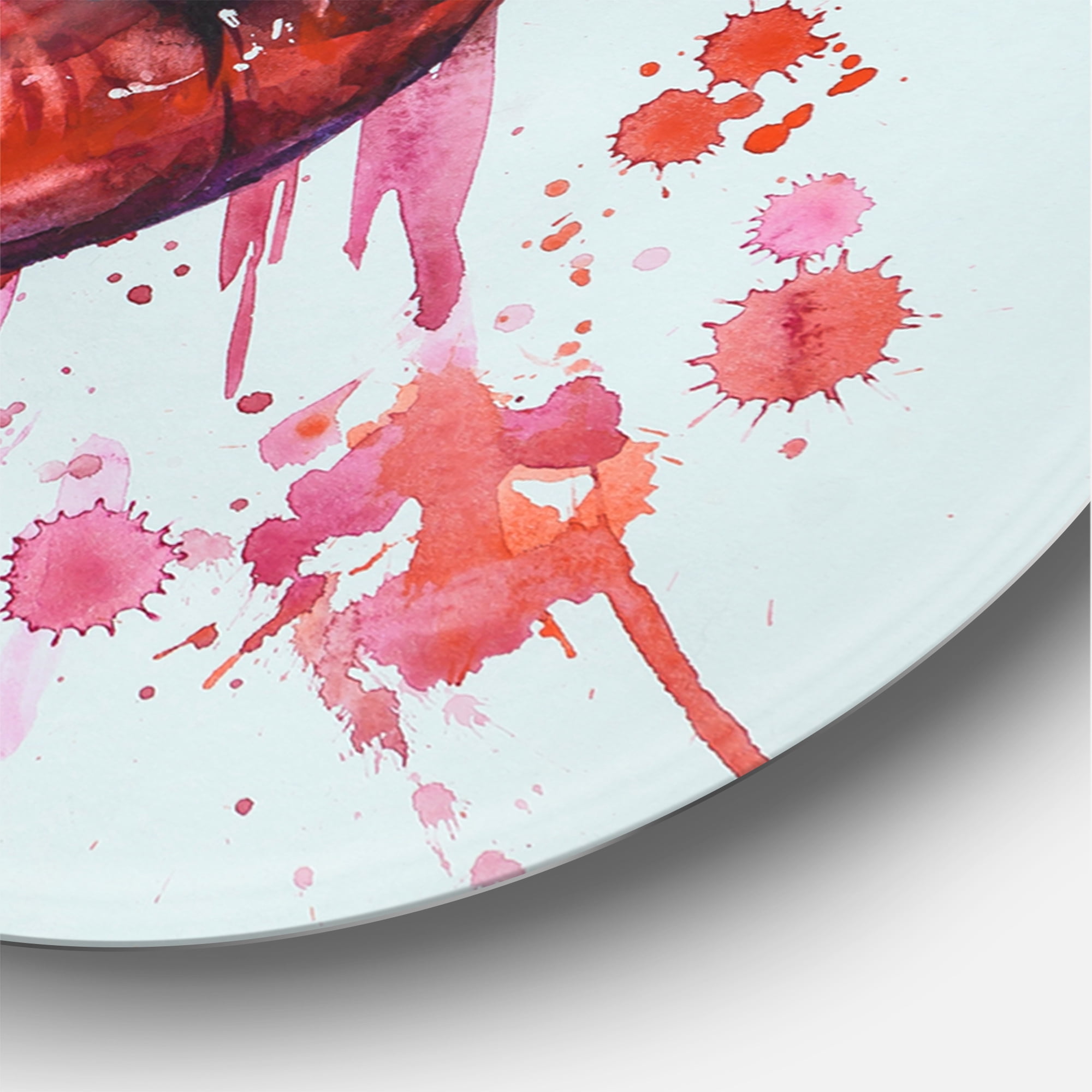 Designart 'Red Girl Lips Eating A Strawberry' Modern Circle Metal Wall Art 29x29 - Disc of 29