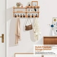 thumbnail image 3 of Coat Rack Wall Mount with Shelf, Pine Two-Tier Wall Shelf Mounted Coat and Key Hanger with 7 Heavy Duty Hooks 4 Key Hooks, Entryway Key Holder with Mail Holder for Bedroom,Living Room (Wood), 3 of 14