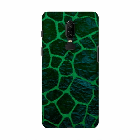 OnePlus 6 Case - Giraffe - Green Brushed Scales With Bottle Green Crushed Paper Effect, Hard Plastic Back Cover, Slim Profile Cute Printed Designer Snap on Case with Screen Cleaning
